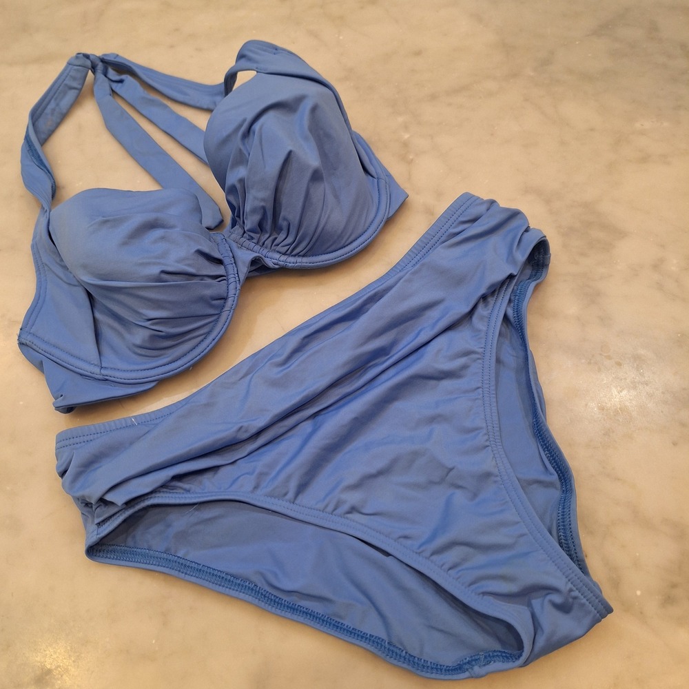 Tommy‎ Bahama Bikini Set 34D/S Underwire Halter High Waist Swimsuit Retro Vibe